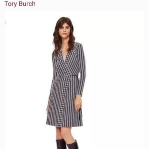 Tory Burch Jacquard Wrap Dress Striped Navy